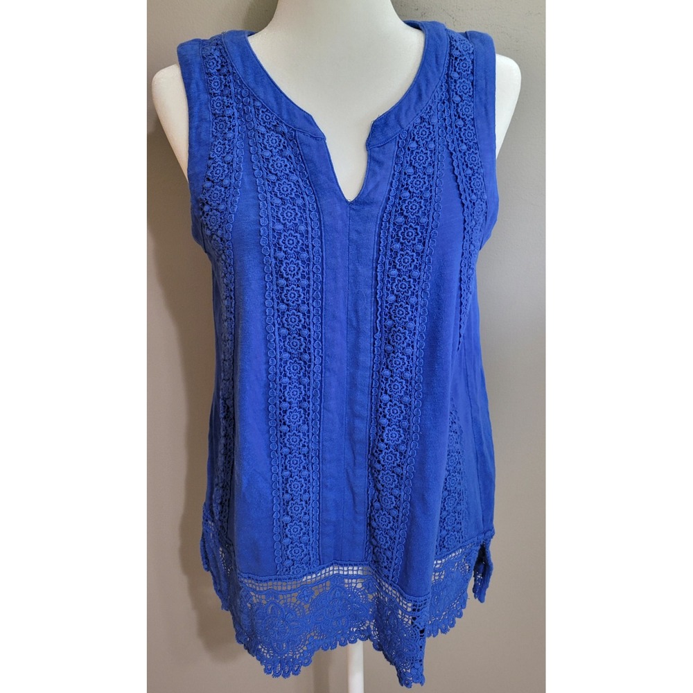 Charter Club Blue Embroidered Lace Cotton Tank